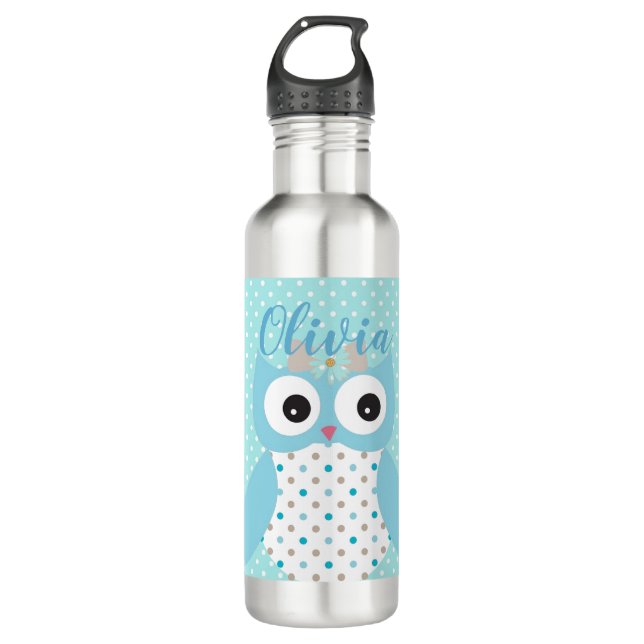 Niedlich Dotty Blue Owl Art Personalisiert Edelstahlflasche (Vorderseite)