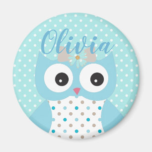 Niedlich Dotty Blue Owl Art Personalisiert Girls Magnet