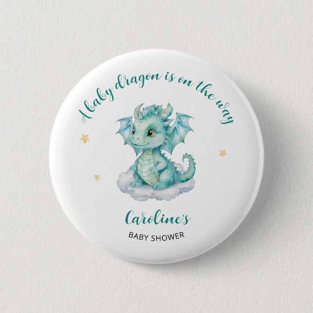 Niedlich Dragon Baby Dusche Button (Vorderseite)