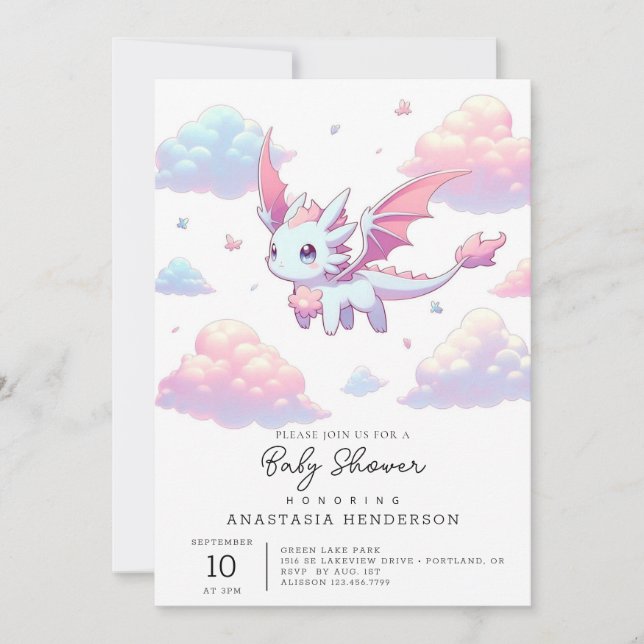Niedlich Dragon Baby Dusche Einladung (Vorderseite)