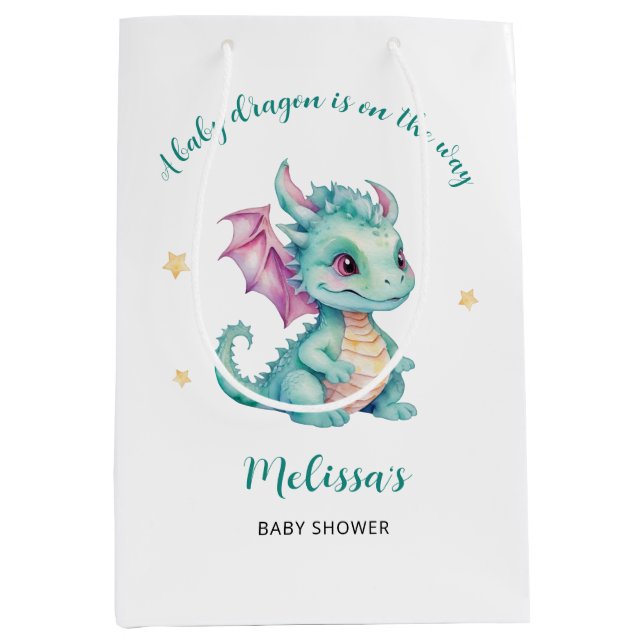 Niedlich Dragon Baby Dusche Mittlere Geschenktüte (Vorderseite)
