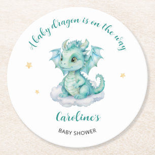 Niedlich Dragon Baby Dusche Runder Pappuntersetzer