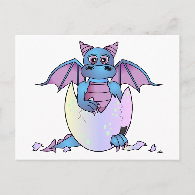 Niedlich Dragon Baby in Crackeier - blau / Lila Postkarte (Vorderseite)