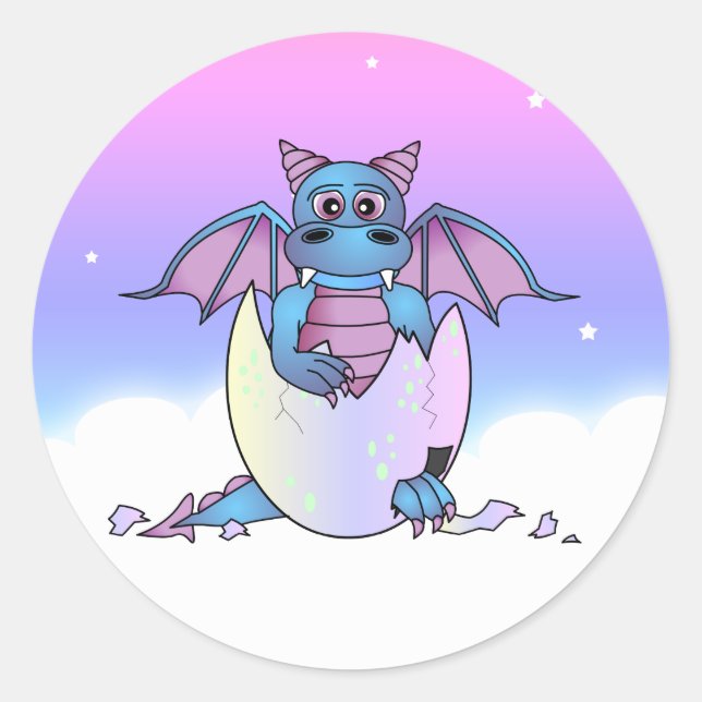 Niedlich Dragon Baby in Crackeier - blau / Lila Runder Aufkleber (Vorderseite)