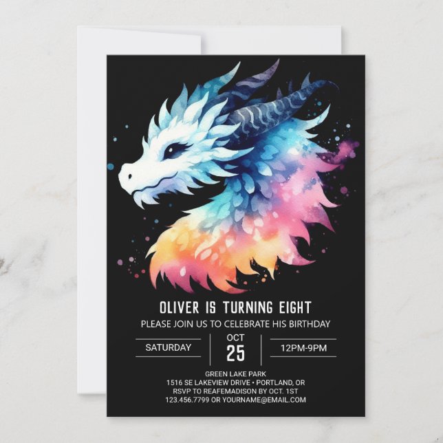 Niedlich Dragon Birthday Digital Einladung (Vorderseite)