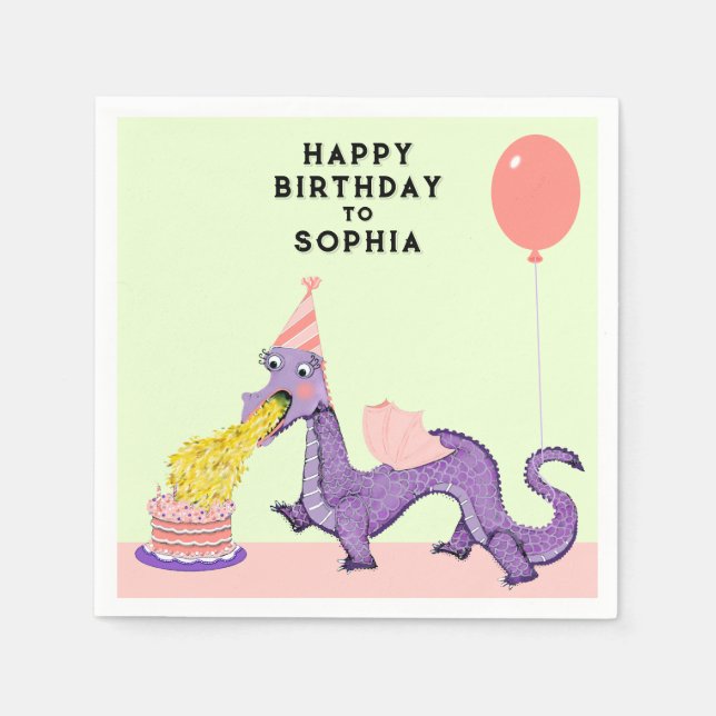 Niedlich Dragon Birthday Party Serviette (Vorderseite)