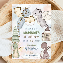 Niedlich Dragon Boy 1. Geburtstag Party Einladung