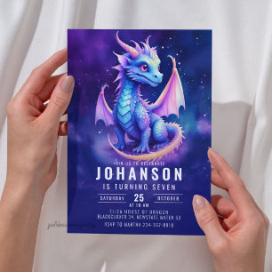 Niedlich Dragon Fantasy Dark Blue Birthday Party Einladung