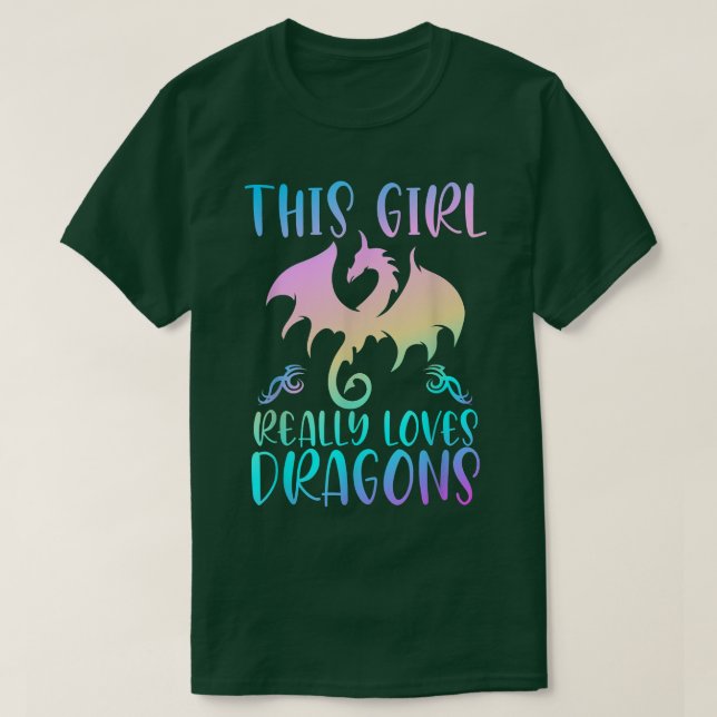 Niedlich Dragon Gifts Girl Lieben Dragons Regenbog T-Shirt (Design vorne)