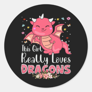 Niedlich Dragon Girl Lieben Dragons Wings Fantasy  Runder Aufkleber