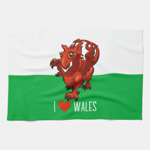 Niedlich Dragon I Liebe Wales Welsh Dragon Cartoon Geschirrtuch