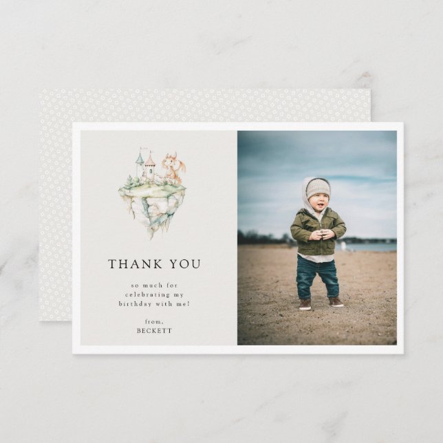 Niedlich Dragon Theme Geburtstagsparty Foto Dankeskarte (Vorne/Hinten)