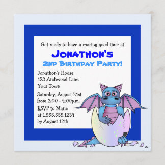 Niedlich Dragon Themed Child Birthday - Blau Einladung