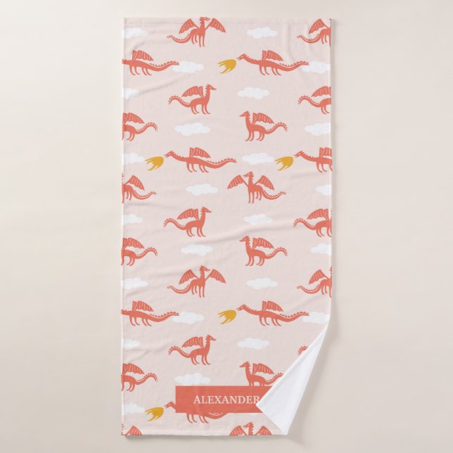 Niedlich Dragon Wild Muster Personalisierter Name Badhandtuch Set (Badehandtuch)