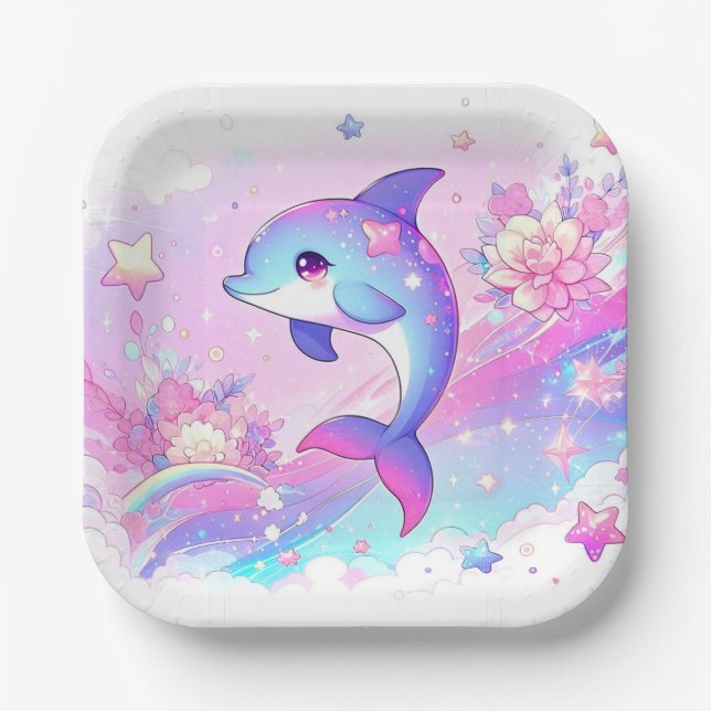 Niedlich Dreamy Dolphin Baby Dusche Pappteller (Vorderseite)
