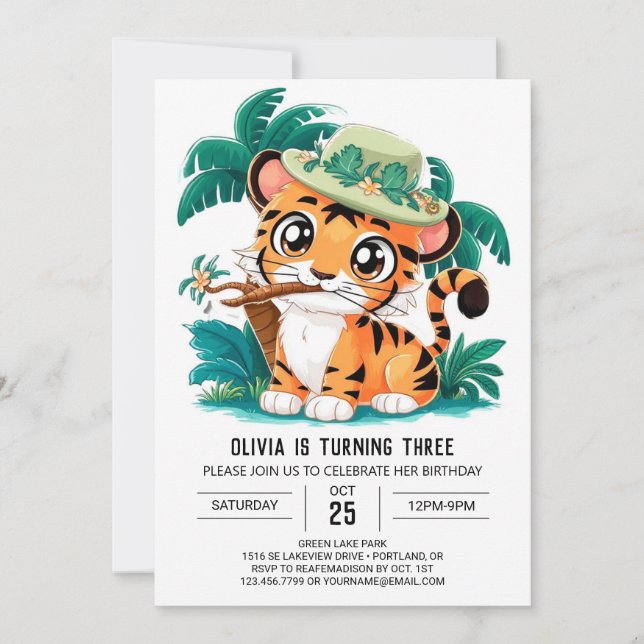 Niedlich Dreamy Tiger Digital Geburtstag Einladung (Vorderseite)
