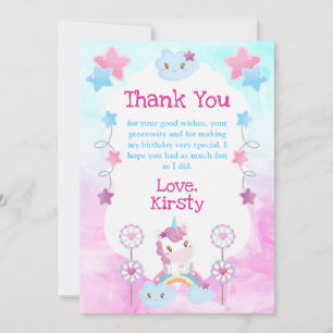 Niedlich Dreamy Unicorn Rainbow Cloud Geburtstagsp Dankeskarte