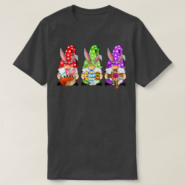 Niedlich Drei Gnome Ostertag Sonniger Frühlingsfra T-Shirt (Design vorne)