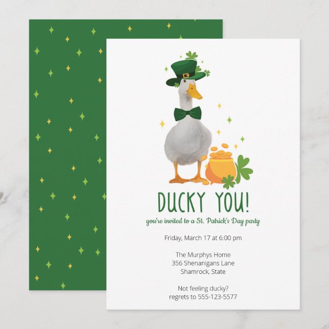 Niedlich Duck St. Patrick's Day Party Einladung (Vorne/Hinten)