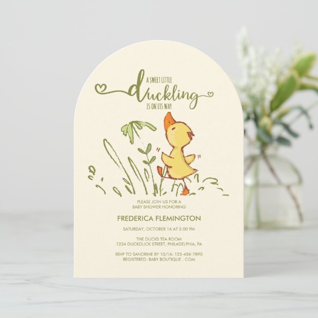 Niedlich Duckling Baby Dusche Einladung (Stehend Vorderseite)