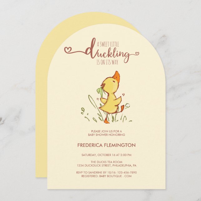 Niedlich Duckling Baby Dusche Einladung (Vorne/Hinten)
