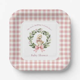Niedlich Duckling Pink Gingham Baby Dusche Teller