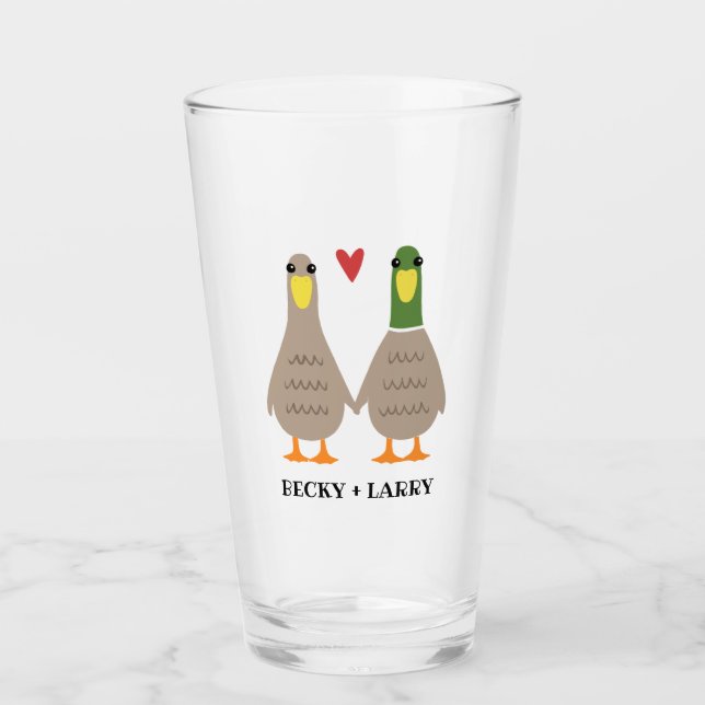 Niedlich Ducks Couple Holdindg Hands Personalisier Glas (Vorderseite)