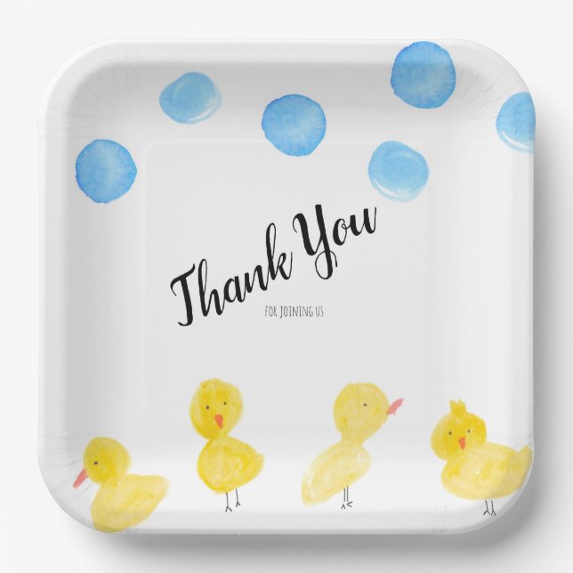 Niedlich Ducks Hand Watercolor Babydusche Danke   Pappteller (Vorderseite)