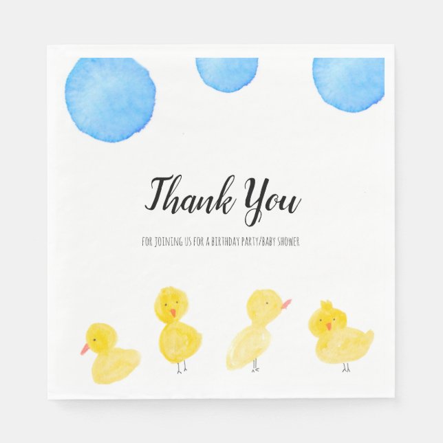 Niedlich Ducks Hand Watercolor Babydusche Danke Serviette (Vorderseite)