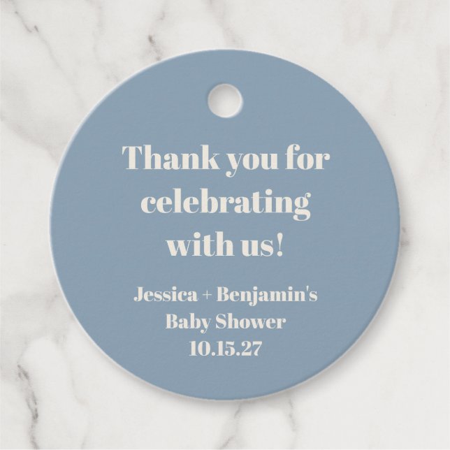 Niedlich Dusty Blue Baby Dusche Custom Vielen Dank Geschenkanhänger (Vorderseite)