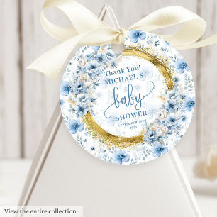 Niedlich Dusty Blue Gold Blume Baby Dusche Gefalle Geschenkanhänger