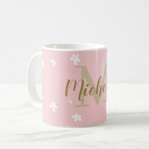 Niedlich Dusty Pink Sweet Daisies Girly Mit Monogr Kaffeetasse