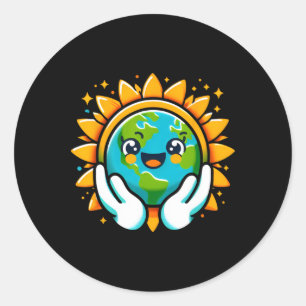 Niedlich Earth Day Kindermädchen Kinder Kinder glü Runder Aufkleber