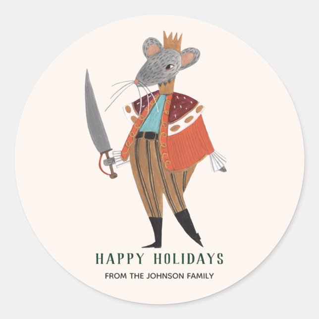 Niedlich Ecru Weihnachtsfeiertag Nutcracker Maus K Runder Aufkleber (Vorderseite)