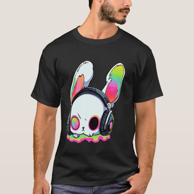 Niedlich EDM Bunny DJ Trippy Rave T-Shirt (Vorderseite)