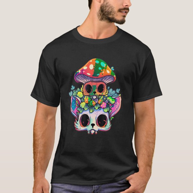 Niedlich EDM Party Trippy Cat Psychedelic Mushroom T-Shirt (Vorderseite)