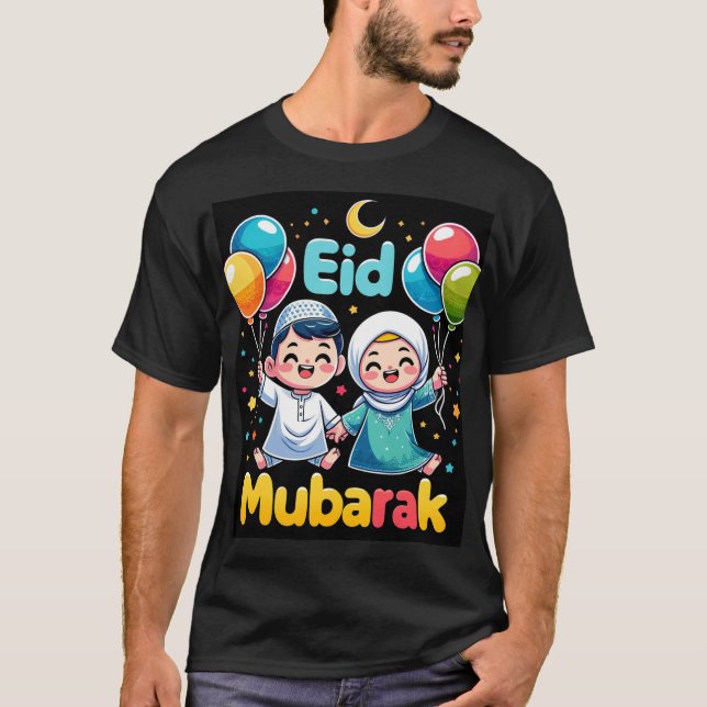 Niedlich Eid Mubarak Cartoon Kids Mens Tshirt (Vorderseite)