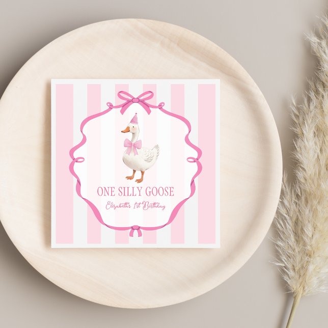 Niedlich ein Alberner Gänserosa Bob Erster Geburts Serviette (Cute One Silly Goose Pink Bow First Birthday Napkins)