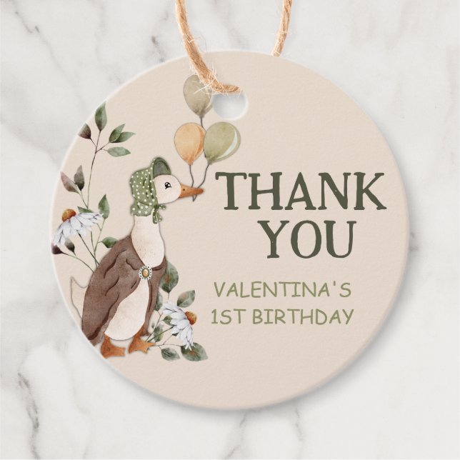 Niedlich ein Albernes Gänse Vintag Erster Geburtst Geschenkanhänger (Vorderseite)