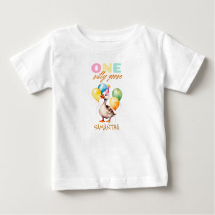Niedlich ein Albernes Gänsehül Rosa 1. Geburtstag Baby T-shirt
