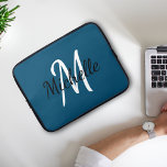 Niedlich Einfache, stylische Monogramm Name Initia<br><div class="desc">Laptop-Gehäuse mit dunkelblauem Hintergrund und weißem,  benutzerdefiniertem Monogramm,  erster und erster Name.</div>