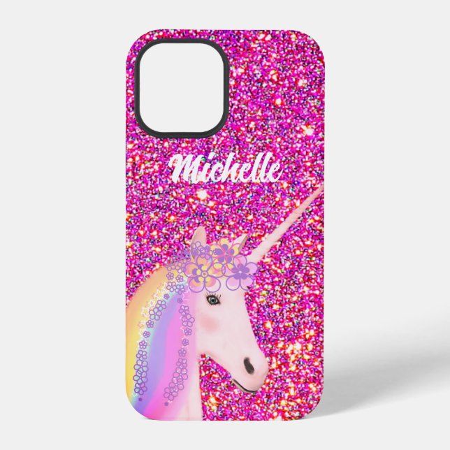 Niedlich Einhorn Rosa Glitzer Personalisiert Kinde iPhone Hülle (Rückseite)
