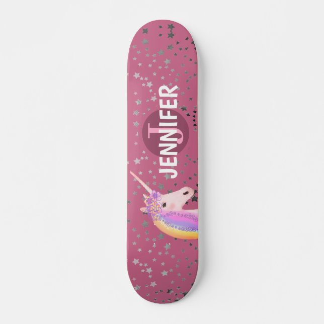 Niedlich Einhorn Rosa Rose Fantasie Sterne Persona Skateboard (Vorne)