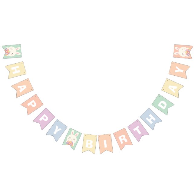 Niedlich Einige Hasen und Blume Rainbow Happy Birt Wimpelkette (Alle)