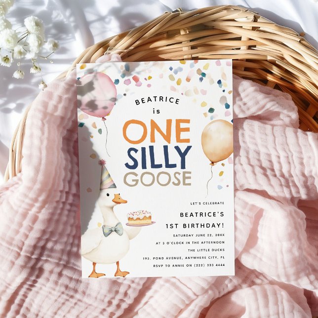 Niedlich eins Alberne Gans 1. Geburtstag Einladung (Von Creator hochgeladen)