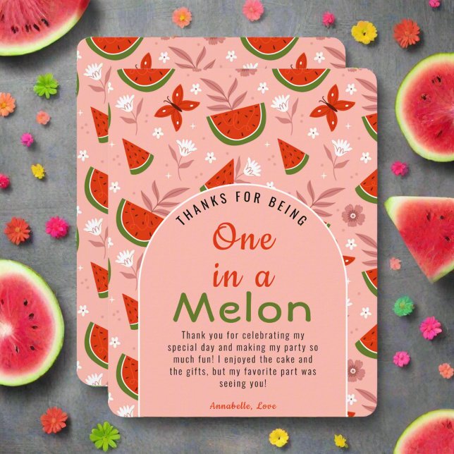 Niedlich eins in Melon Watermelon Butterflies Blum Dankeskarte (Von Creator hochgeladen)