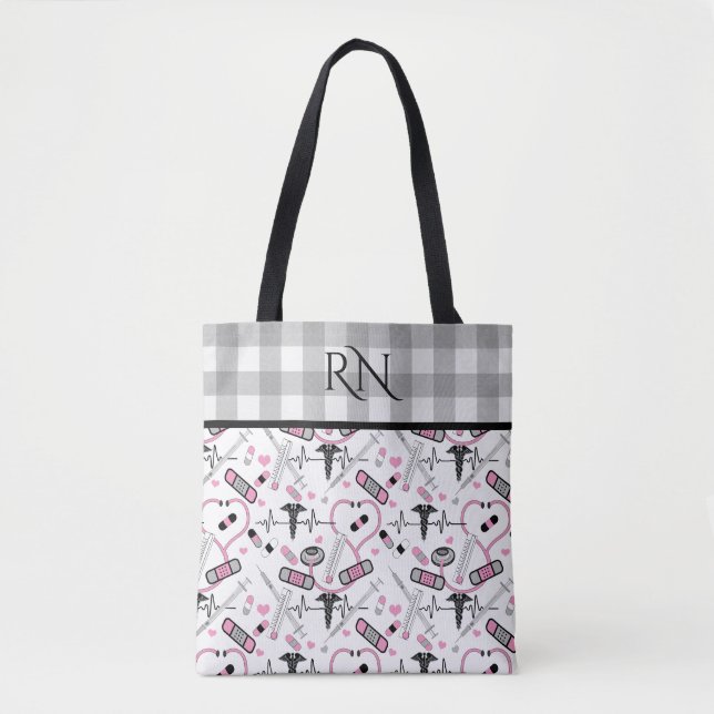 Niedlich EKG Nurse | Doctor Med Pattern Monogramm (Vorderseite)