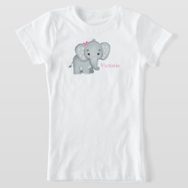 Niedlich Elefant Pink Bow Name Kinder Mädchen T-Shirt