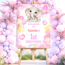 Niedlich Elefant Summer Colorful Girl 1. Geburtsta