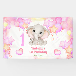 Niedlich Elefant Summer Colorful Girl 1. Geburtsta Banner
